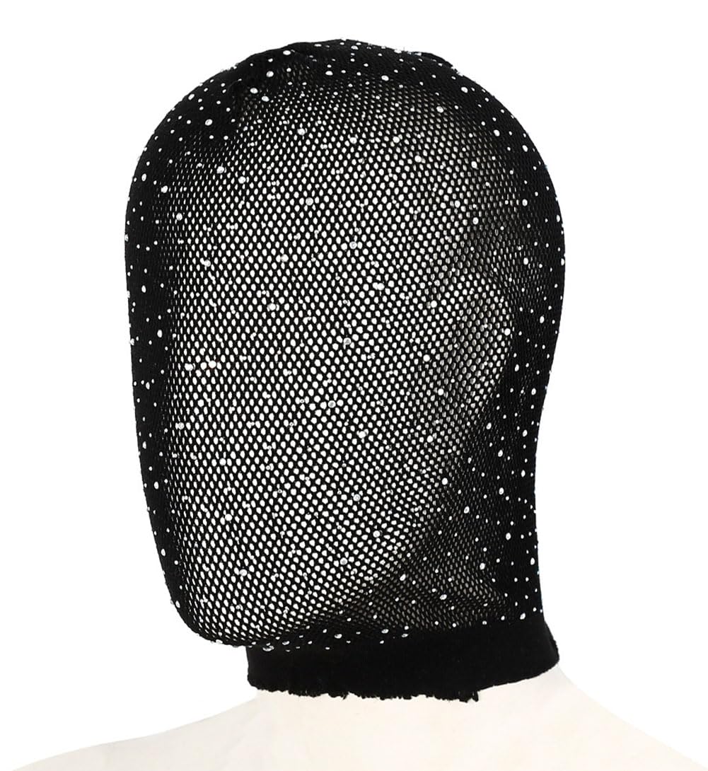 Black Crystal Elastic Mesh Rhinestone Masquerade Masks Full Face Veils See Through Fishnet Headwear Hairbands Turban Head Covers Wraps