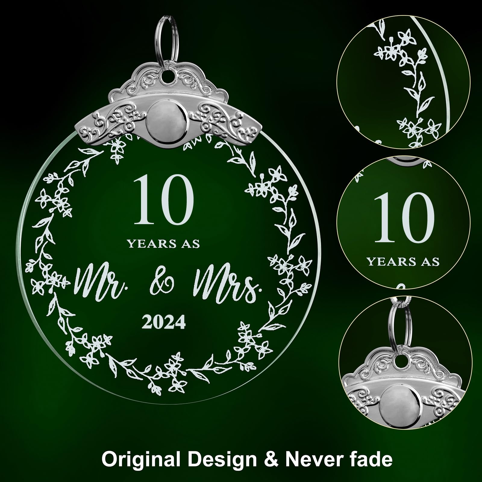 OWTTWO 10th Anniversary Wedding Gift 2024,10 Years Wedding Anniversary Ornament for Couple,Husband,Wife,Him,Her