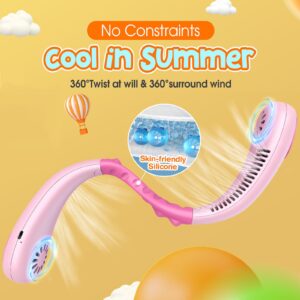 Kids Neck Fan, Bladeless Neck Fan for Kids, 2600mAh Portable Rechargeable Cooling Fan for Kids 4-14Y Girls/Boys with Sticker, 4 Speeds & Lightweight Personal Fans for Your Neck, Travel