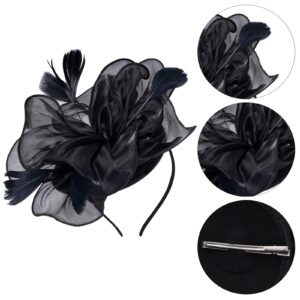 Pistha 5 Pcs 1920s Fascinators for Women Tea Party Fascinators Headband and Gloves for Women Tea Party Halloween Cocktail Wedding (Black)