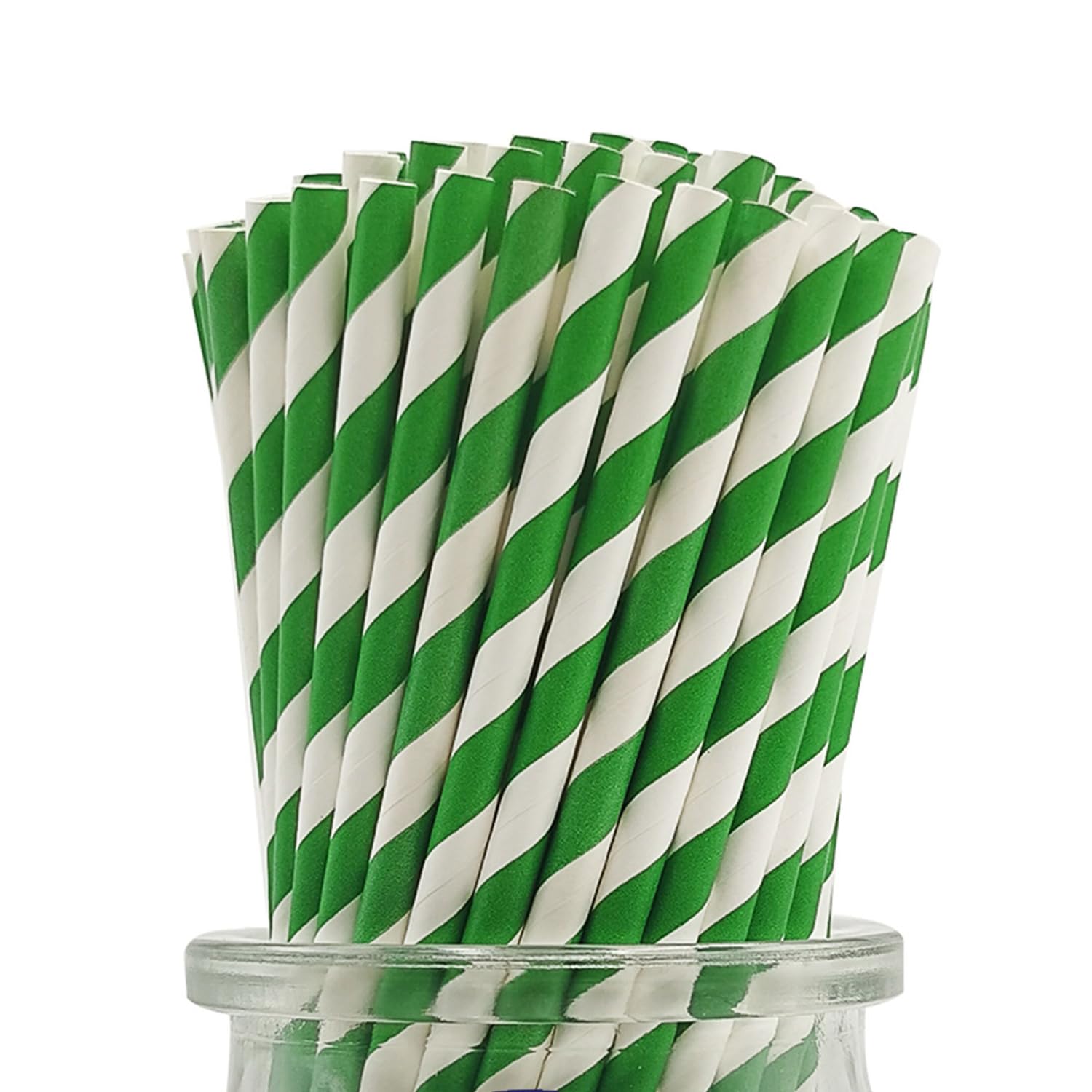 Forest Green Striped Paper Straws, [100 Pack] Premium Disposable Green And White Striped Paper Drinking Straws for Christmas Spring Party Supply