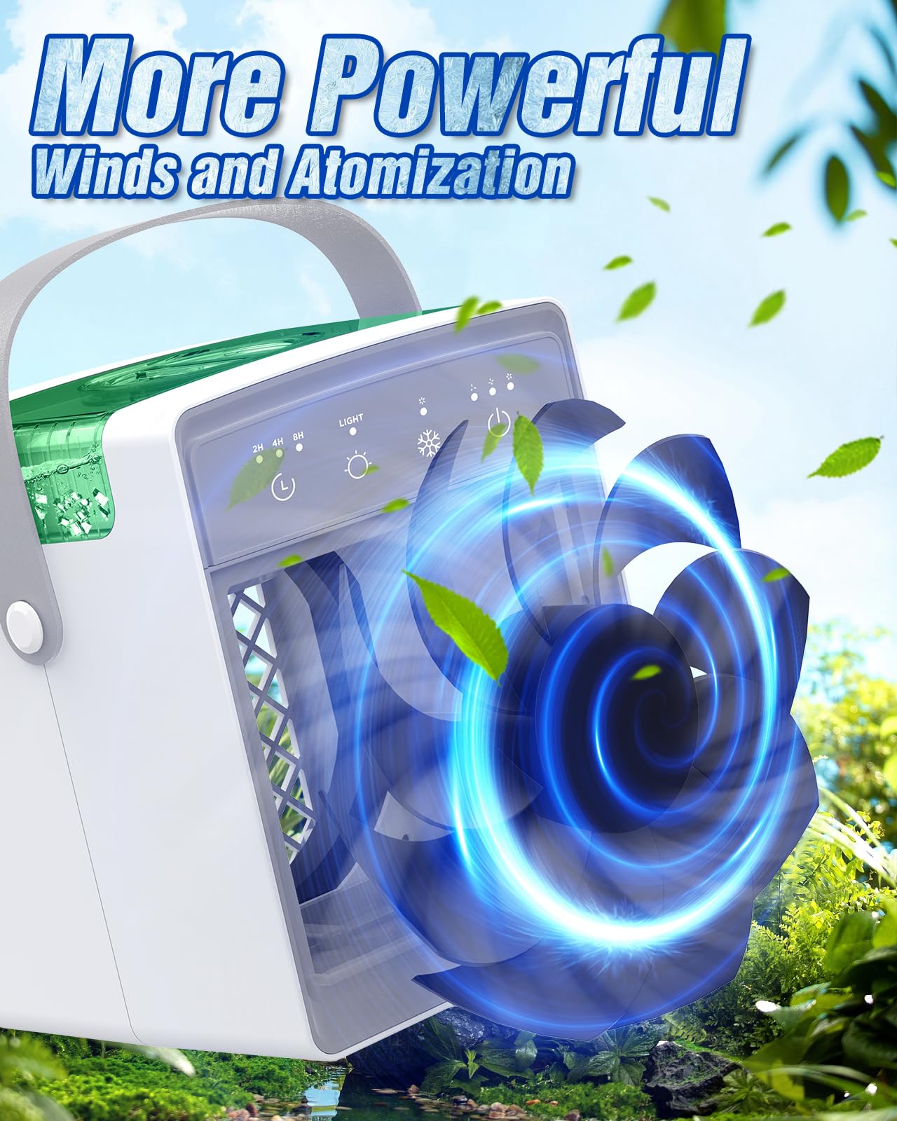 Portable Air Conditioners, 3 Wind Speeds & 7 LED Lights Evaporative Personal Air Cooler, 4 in 1 Portable AC with 300ml Large Water Tank, Mini Air Conditioner for Bedroom/Car/Home/Camping/Room