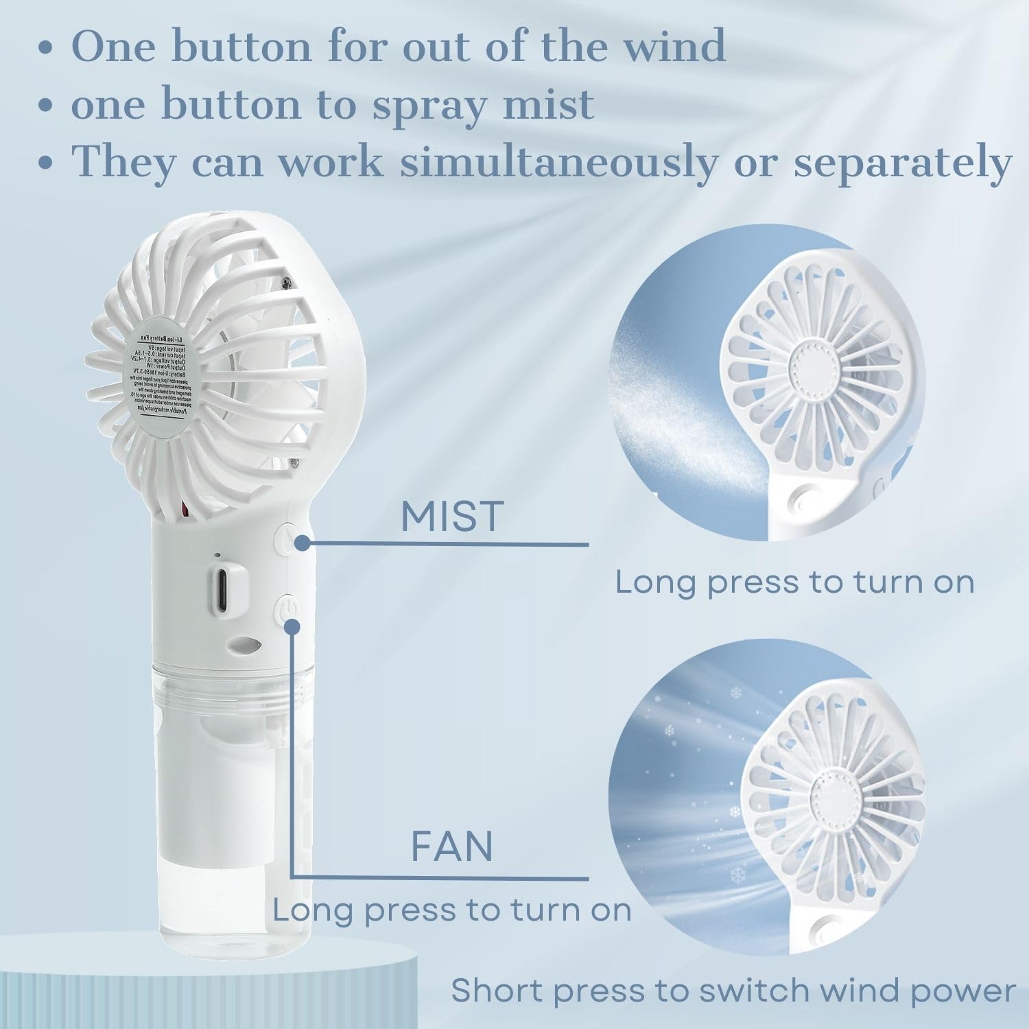 Orapink Portable Fan with Mist, Personal Mini Fans Portable Rechargeable, Misting Fans Handheld for Travel, Office, Outdoor