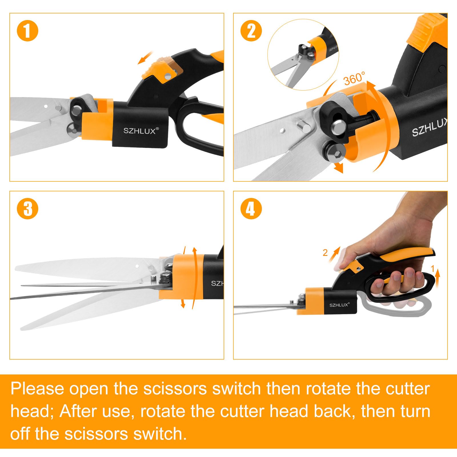 SZHLUX Grass Shears 360-Degree Swivel Blades (Orange)