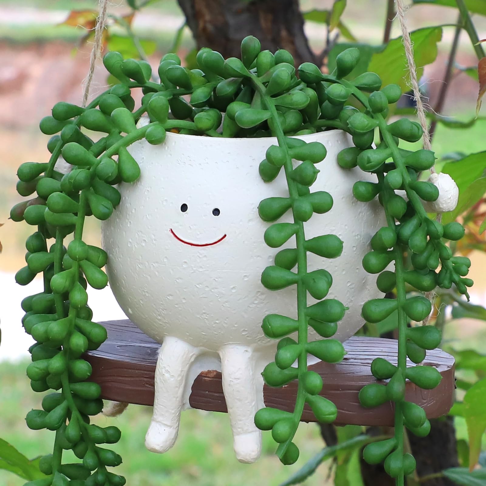 CEOJPA Small Swing Smiley Face Hanging Planter Pot for Indoor Outdoor Plants, Cute Swinging Plant Pot, Hanging Flower Pots, Face Planter Pot Head, Resin Succulent Planter