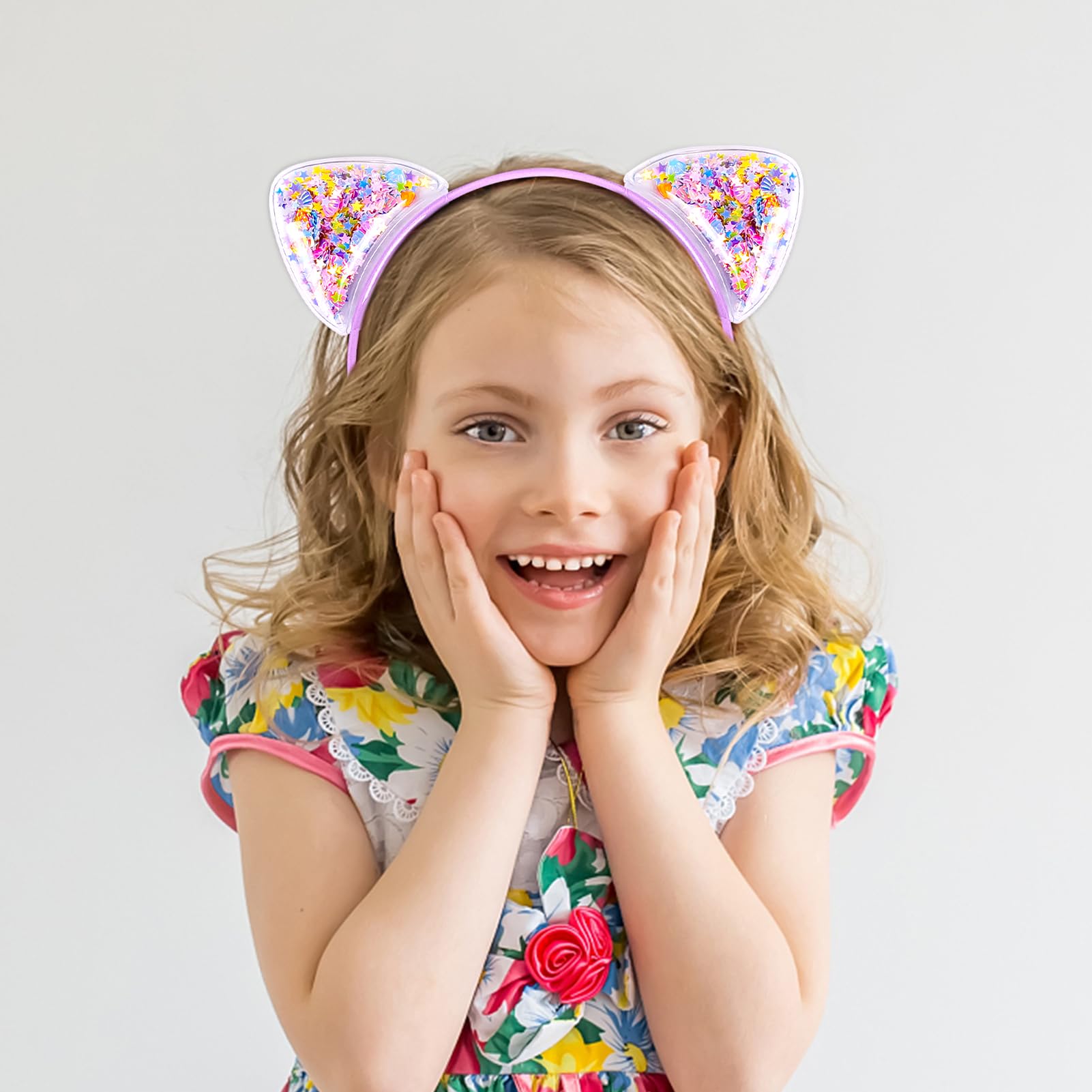 Santoddle Glitter Cat Ears Headbands - 7Pcs Sparkly Colorful Sequin Head Bands for Kids, Cosplay, and Party Wear