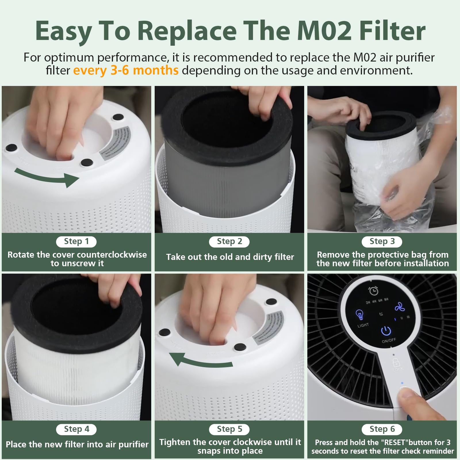 M02 Replacement Filter Compatible with MOOKA M02 Air Purifier, H13 True HEPA Filter, 3-in-1 Pre-Filter, HEPA Filter, High-Efficiency Activated Carbon Filter Filtration System, 2 Pack