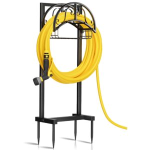 yalivon garden hose holder freestanding, water hose holder hose hanger heavy duty metal hose stand holds 160-feet hose, outdoor hose organizer sturdy garden hose storage rack for outside