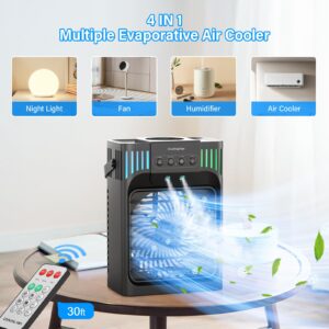 Portable Air Conditioners, Evaporative Air Cooler with Remote, 3 Speed Humidify & 7 LED Light, 2-8H Timer, 1200ML Cooling Fan Mini Air Conditioner for Room Car Camping