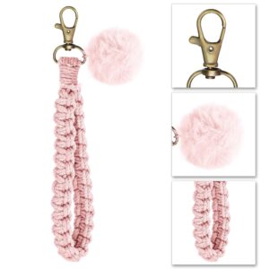 Gkeygo Wristlet Keychain Woven Wrist Lanyard for Keys, Key Chain with 2 Key Rings for Women Car Keys ID Badges - Pink