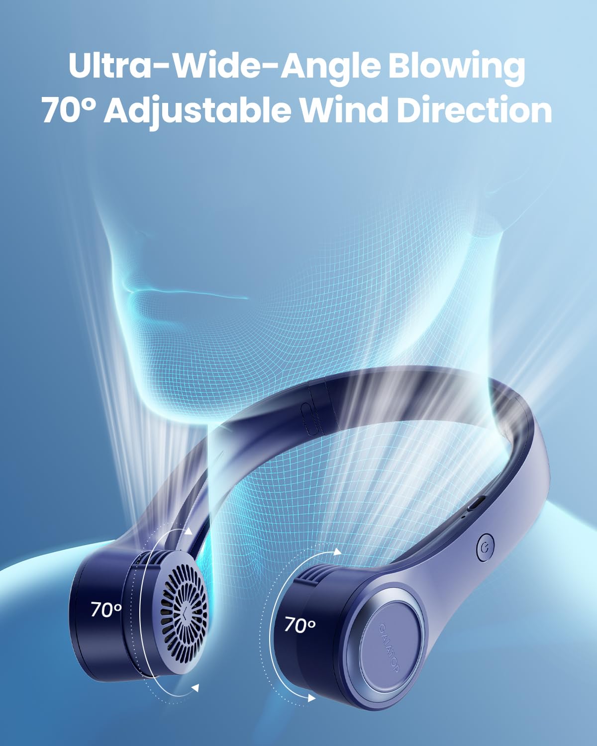 Gaiatop Portable Neck Fan, 4000mAh Rechargeable Hands Free Bladeless Mini Fans, 3 Speeds Air Outlet Can Rotate 70°, Free Adjustment Personal Wearable Cooling Fan Suitable for Travel Office Blue