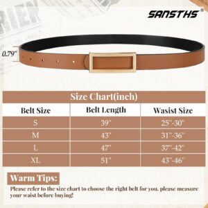 SANSTHS Skinny Reversible Belts for Women, Two-in-one Women Thin Belt for Dresses Jeans Pants with Gold Buckle, Black/Brown S