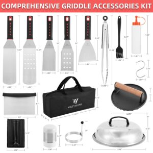 VIKEYHOME Griddle Accessories Kit, 28 Pcs Griddle Grill Tools Set, Professional Grill BBQ Spatula Set with Basting Cover, Spatula, Scraper, Bottle, Tongs, Egg Ring