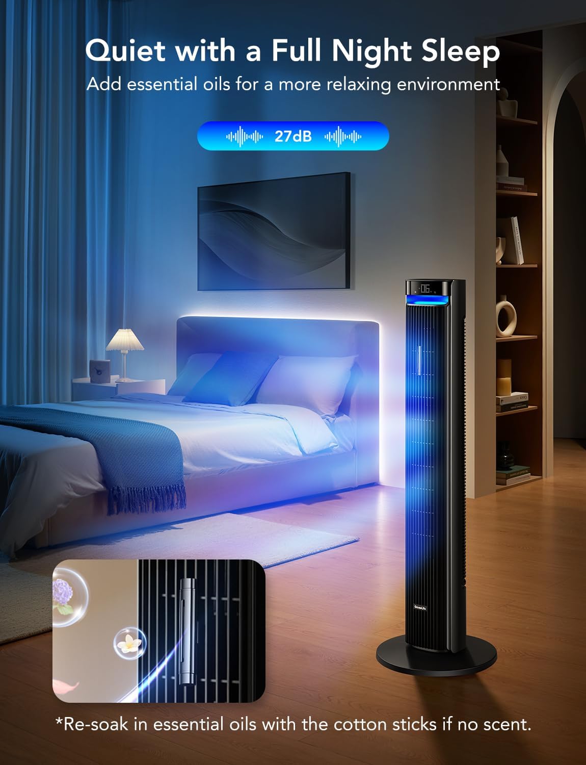 GoveeLife 42'' Tower Fan for Bedroom, Smart Floor Fans with 150° Adjustable Oscillating, APP & Voice Control, 5 Modes 12 Speeds up to 26ft/s, 24H Timer, 27dB Quiet Fan for Cooling Home Office Black