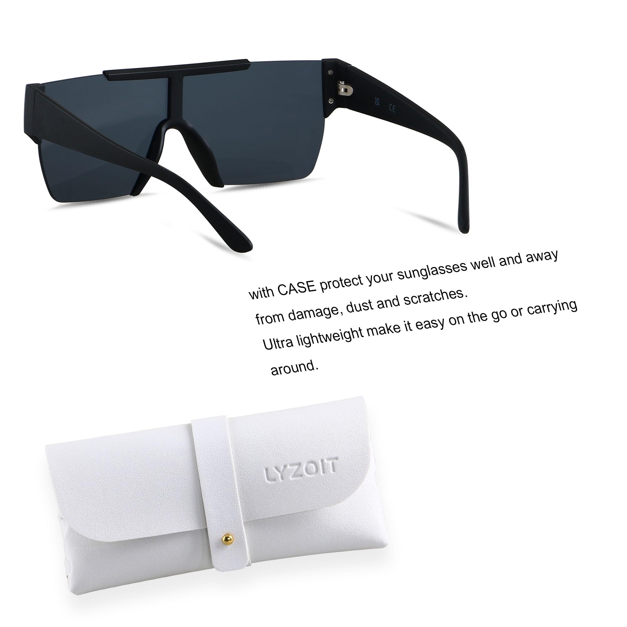 LYZOIT Square Sunglasses Women Men Flat Top Sunnies Shades UV Protection Black Sun Glasses