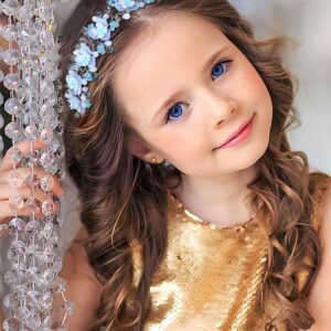 Campsis Flower Girl Headband Blue Crystal Princess Headpiece Rhinestone Girl Hair Piece Wedding Bride Accessories or Women and Girls