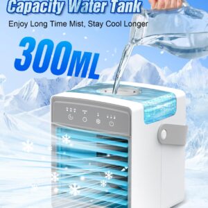 Portable Air Conditioners, 3 Wind Speeds & 7 LED Lights Evaporative Personal Air Cooler, 4 in 1 Portable AC with 300ml Large Water Tank, Mini Air Conditioner for Bedroom/Car/Home/Camping/Room