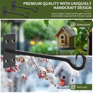 HOBITSTARX Heavy Duty Plant Hangers Outdoor- Hand-Forged Hanging Plant Brackets - 2 Pack 12 Inch Black Wrought Iron Wall Plant Hooks for Hanging Plants, Lanterns, Bird Feeders