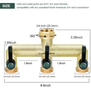 ZaakWang Brass Garden Hose Splitter, 3/4" 3 Way Tap Splitter,Hose Tap Splitter Connection with 3 Individual On/Off Valve and Extended Handle, Hose Pipe Tap Splitter for Garden Outdoor Home