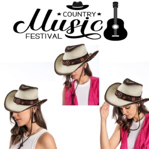 Cowboy Hats for Women, Brown Cowgirl Hats Classic Straw Western Hats for Women Music Festival Party Beach.