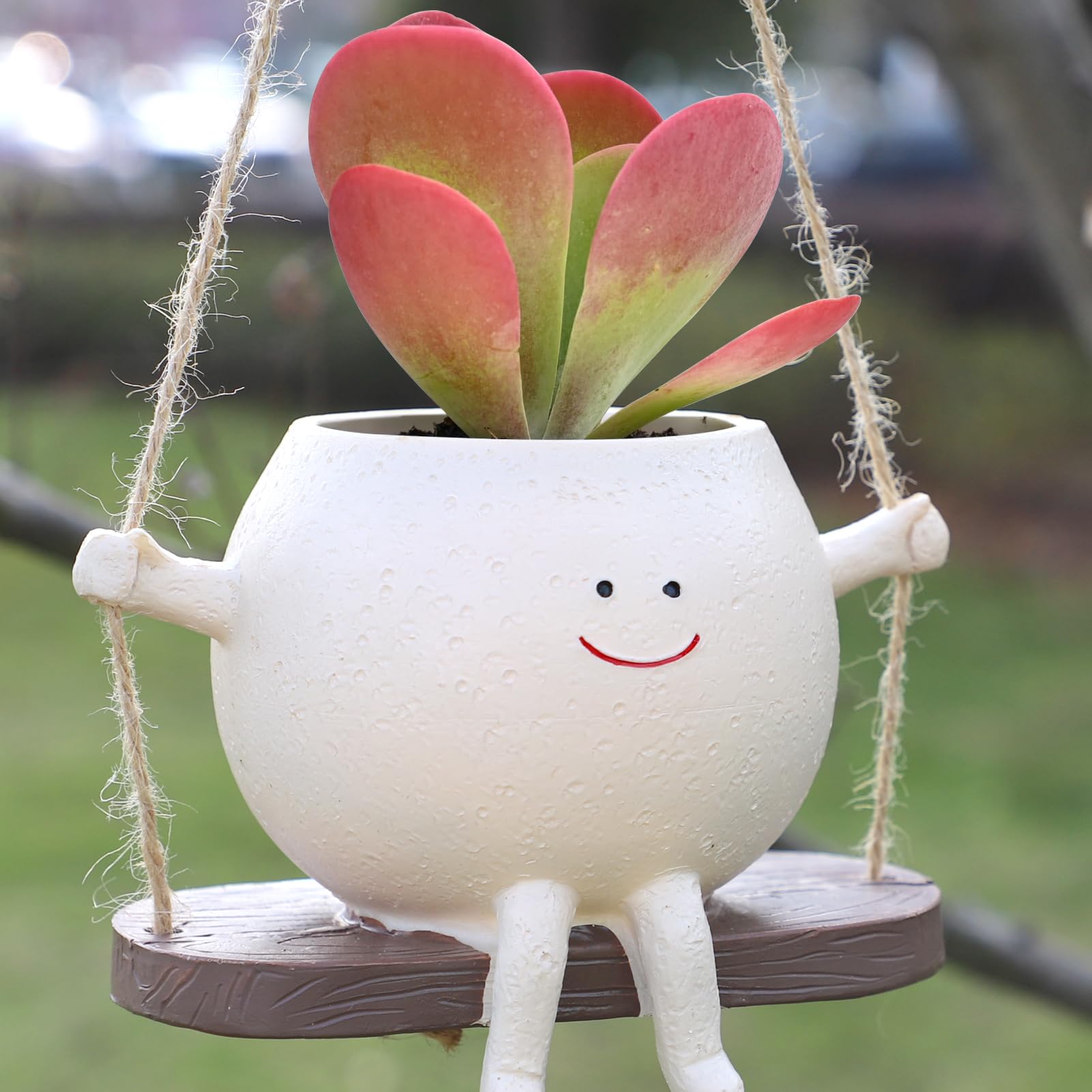 CEOJPA Small Swing Smiley Face Hanging Planter Pot for Indoor Outdoor Plants, Cute Swinging Plant Pot, Hanging Flower Pots, Face Planter Pot Head, Resin Succulent Planter