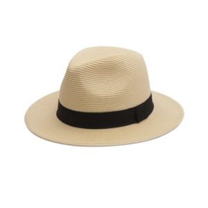 Joywant Abby Straw Sun Hat for Women with UV Protection Wide Brim Wind Lanyard,Travel Foldable Summer Beach Hat Panama Fedora-Beige