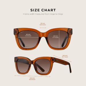 WearMe Pro Women's Polarized Large Square Sunglasses: Subtle Cat Eye Corners, Thick Frame & Modern Aesthetics (Crystal Chestnut Brown Frame/Brown Lens)