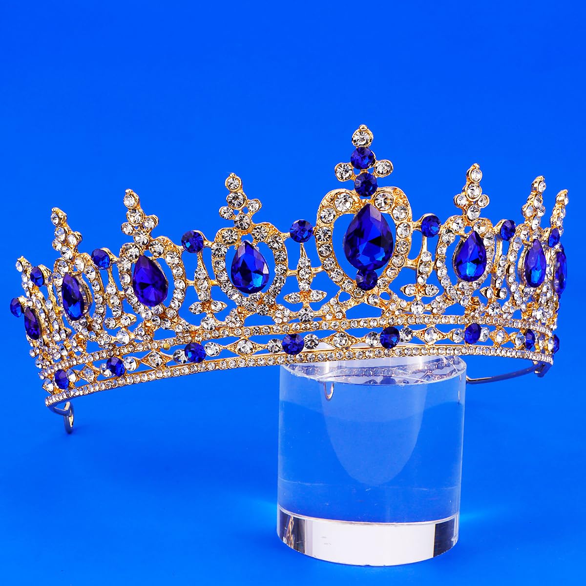 TOBATOBA Blue Crown Blue Tiaras for Women, Crystal Royal Queen Crown Rhinestone Princess Tiara, Blue Bridal Tiara Wedding Tiaras for Bride, Quinceanera Headpieces for Birthday Prom Pageant Cosplay