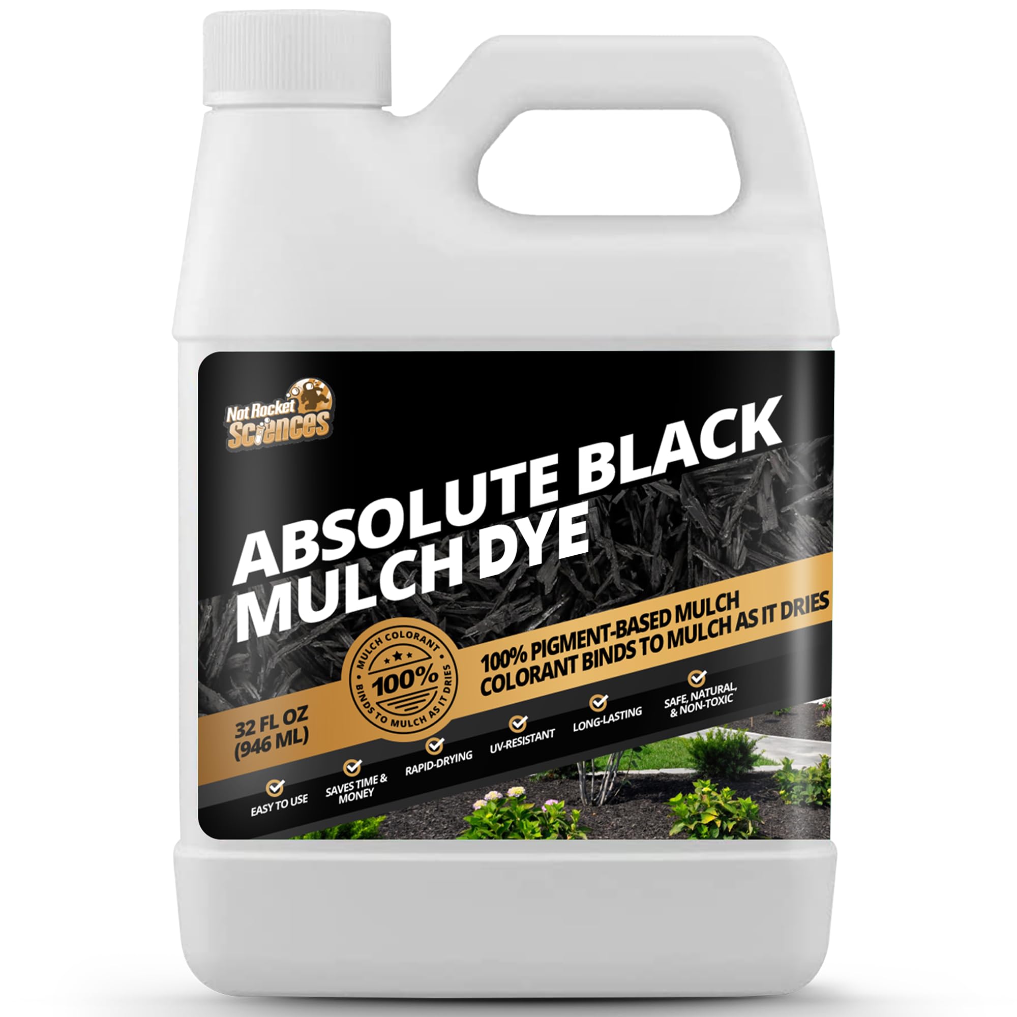 32oz Absolute Black Mulch Dye - Treats up to 2,500 sq. ft., Liquid Mulch Dye Black, Premium Mulch Color Concentrate, Ideal Black Mulch for Landscaping, Renews Faded Mulch, 100% Black Pigment