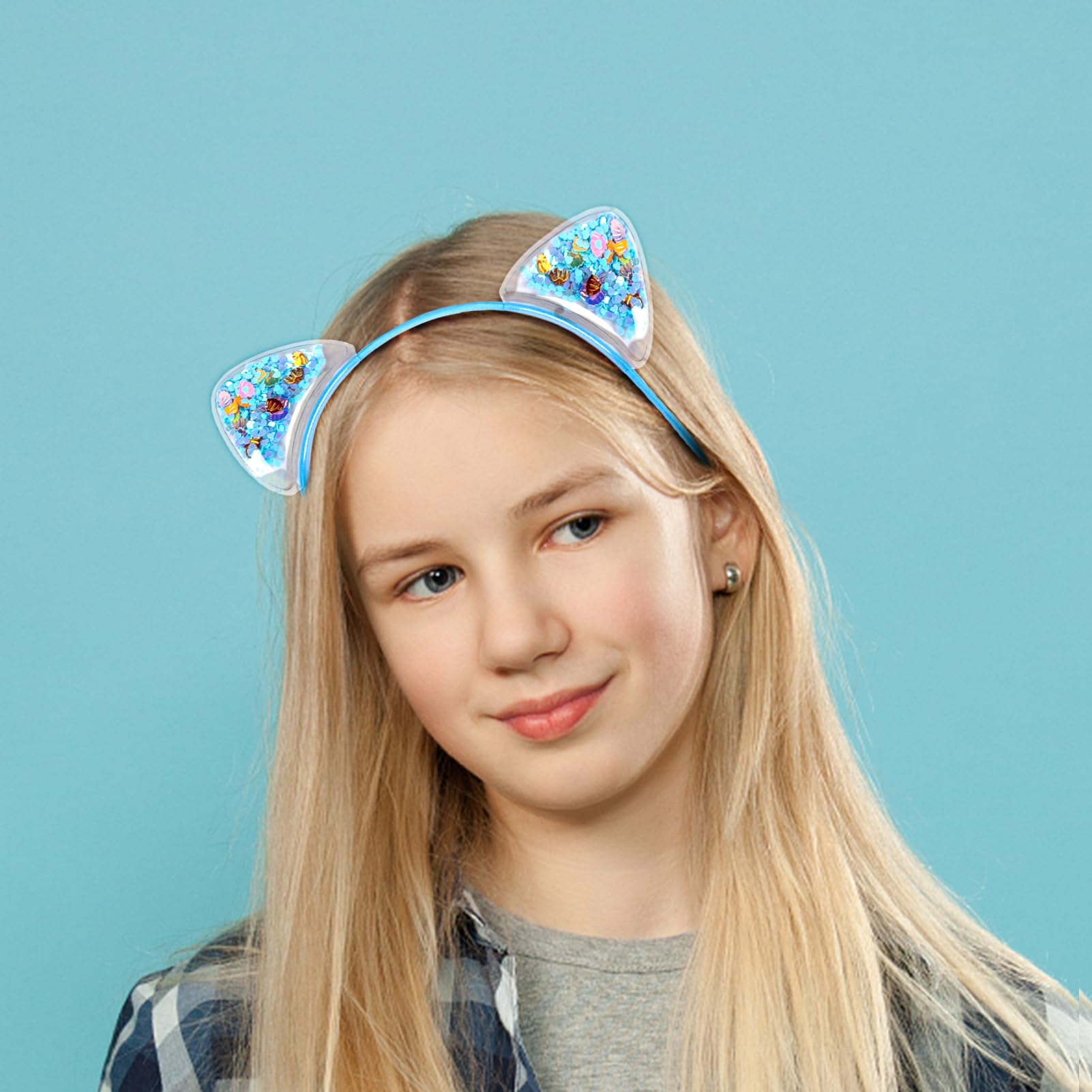 Santoddle Glitter Cat Ears Headbands - 7Pcs Sparkly Colorful Sequin Head Bands for Kids, Cosplay, and Party Wear