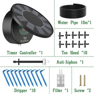 TRJZWA Solar Automatic Drip Irrigation System Kit, DIY Irrigation System for Garden Outdoor/Indoor Gardening System, Plant Watering System Drip Irrigation System, 9 Timing Modes with Anti-Siphon Set