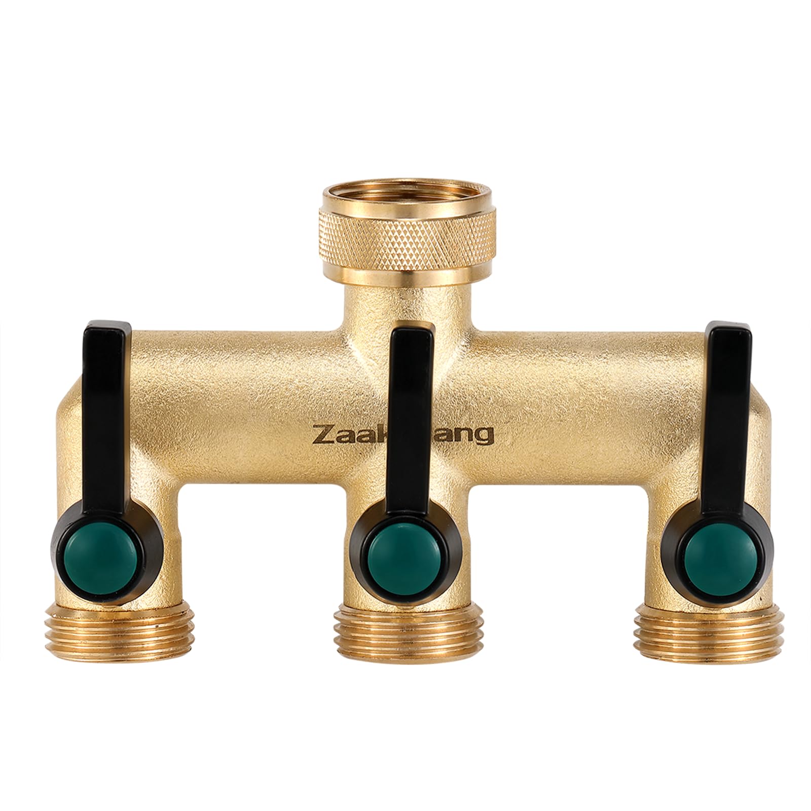 ZaakWang Brass Garden Hose Splitter, 3/4" 3 Way Tap Splitter,Hose Tap Splitter Connection with 3 Individual On/Off Valve and Extended Handle, Hose Pipe Tap Splitter for Garden Outdoor Home