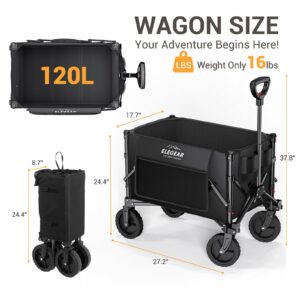 Elegear Wagon Cart Foldable Collapsible Heavy Duty, Folding Wagon with 360° All-Terrain Wheels&Smallest Folding Design, 220LBS Large Capacity Portable Utility Grocery Wagon for Sports Camping Shopping