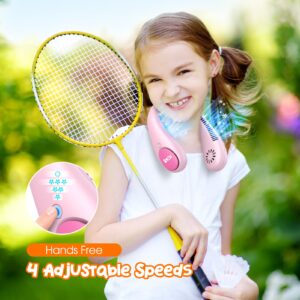 Kids Neck Fan, Bladeless Neck Fan for Kids, 2600mAh Portable Rechargeable Cooling Fan for Kids 4-14Y Girls/Boys with Sticker, 4 Speeds & Lightweight Personal Fans for Your Neck, Travel