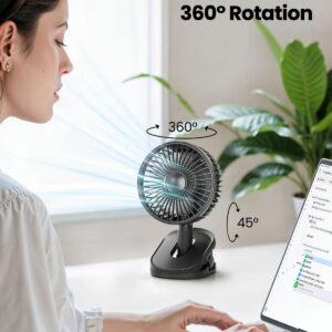 Gaiatop Clip on Fan Battery Operated, 4000mAh Auto Oscillating Portable USB Fan with Light & Hook, 4 Speed Personal Mini Desk Fan Rechargeable Table Fan for Home Office Stroller Black