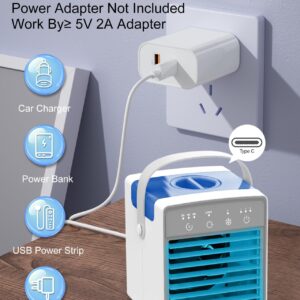 Portable Air Conditioners, 3 Wind Speeds & 7 LED Lights Evaporative Personal Air Cooler, 4 in 1 Portable AC with 300ml Large Water Tank, Mini Air Conditioner for Bedroom/Car/Home/Camping/Room