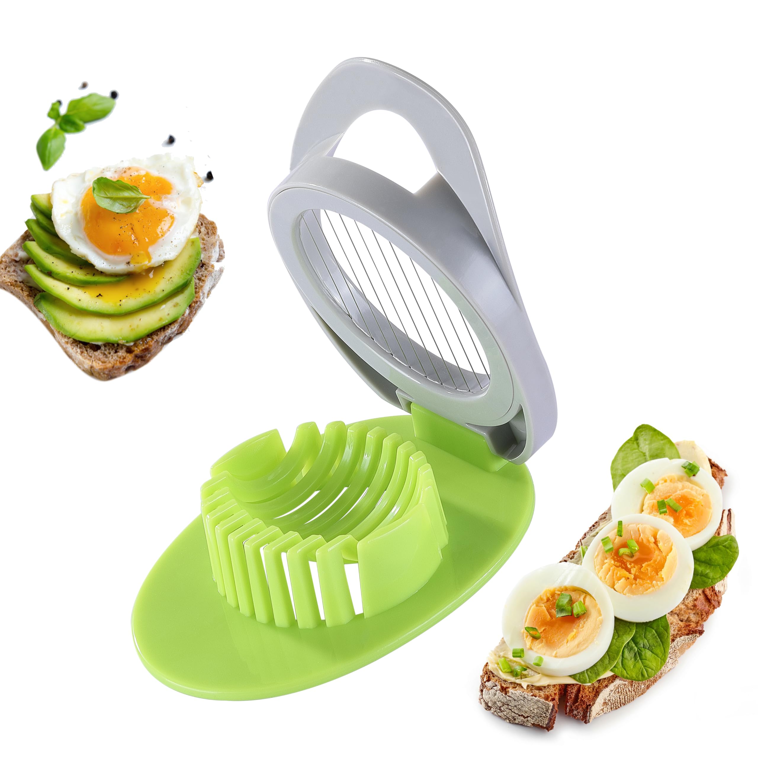 Egg Slicer for Hard Boiled Eggs, Stainless Steel Wire Egg Cutter with Stylish Duotone Plastic Body, Great for Boiled Eggs, Strawberry, Spam, Fruit, Mushroom and More (Gery+Green)