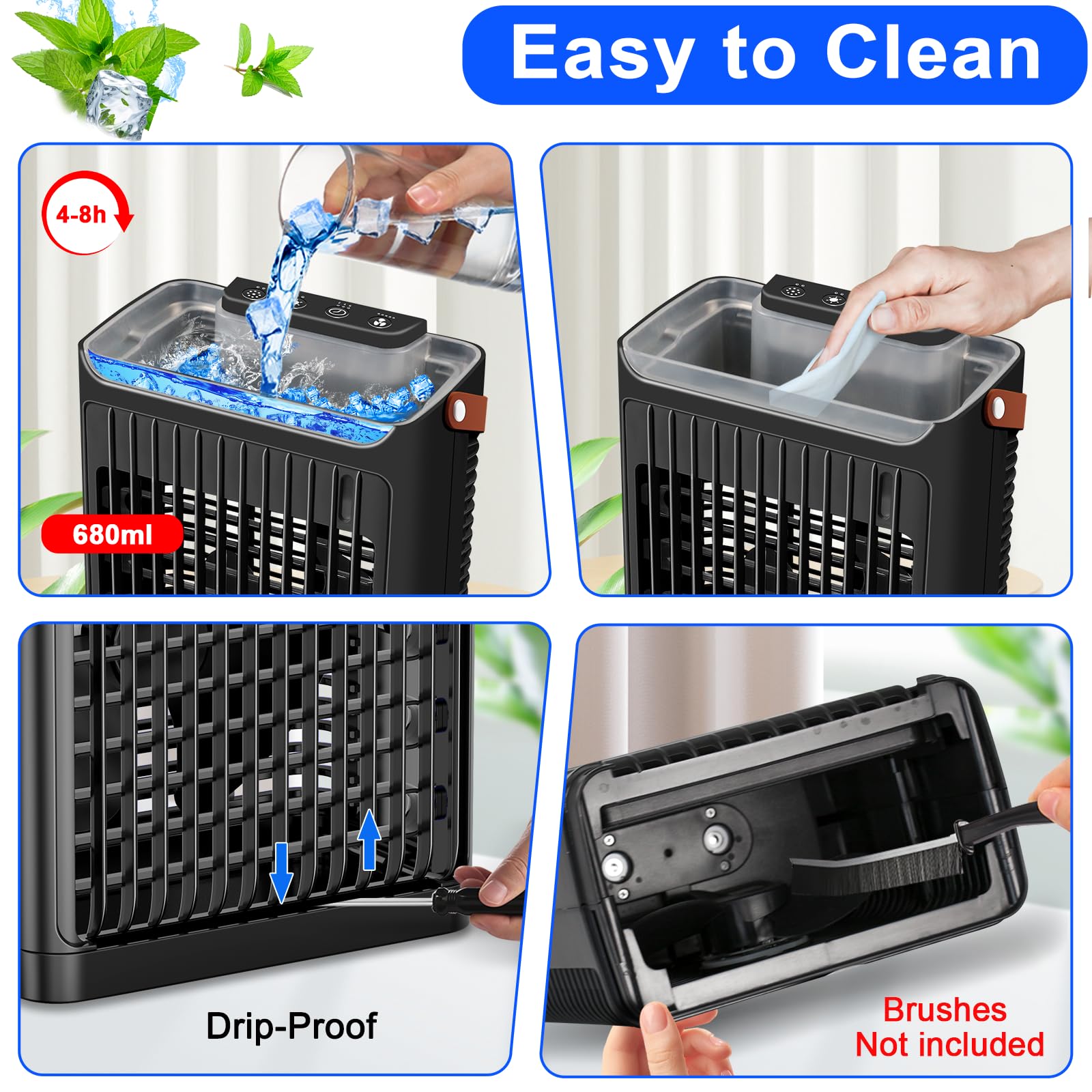 Portable Air Conditioners Fan - Portable AC Mini Air Cooler,Personal Quiet Small Mobile Cooling Fan,2/4/6 H Timer, 5 Speeds,for Home,Room,Car - Black