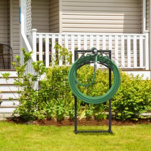 Garden Hose Holder for Outside, Upgraded Freestanding Water Hose Holder with 4 Spikes, Heavy Duty rustproof Metal Garden Hose Storage Stand for Outside, Black