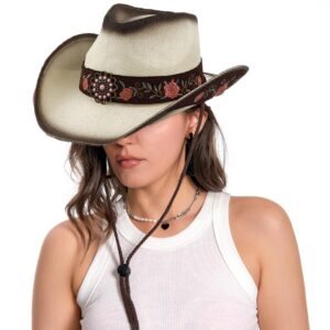 Cowboy Hats for Women, Brown Cowgirl Hats Classic Straw Western Hats for Women Music Festival Party Beach.