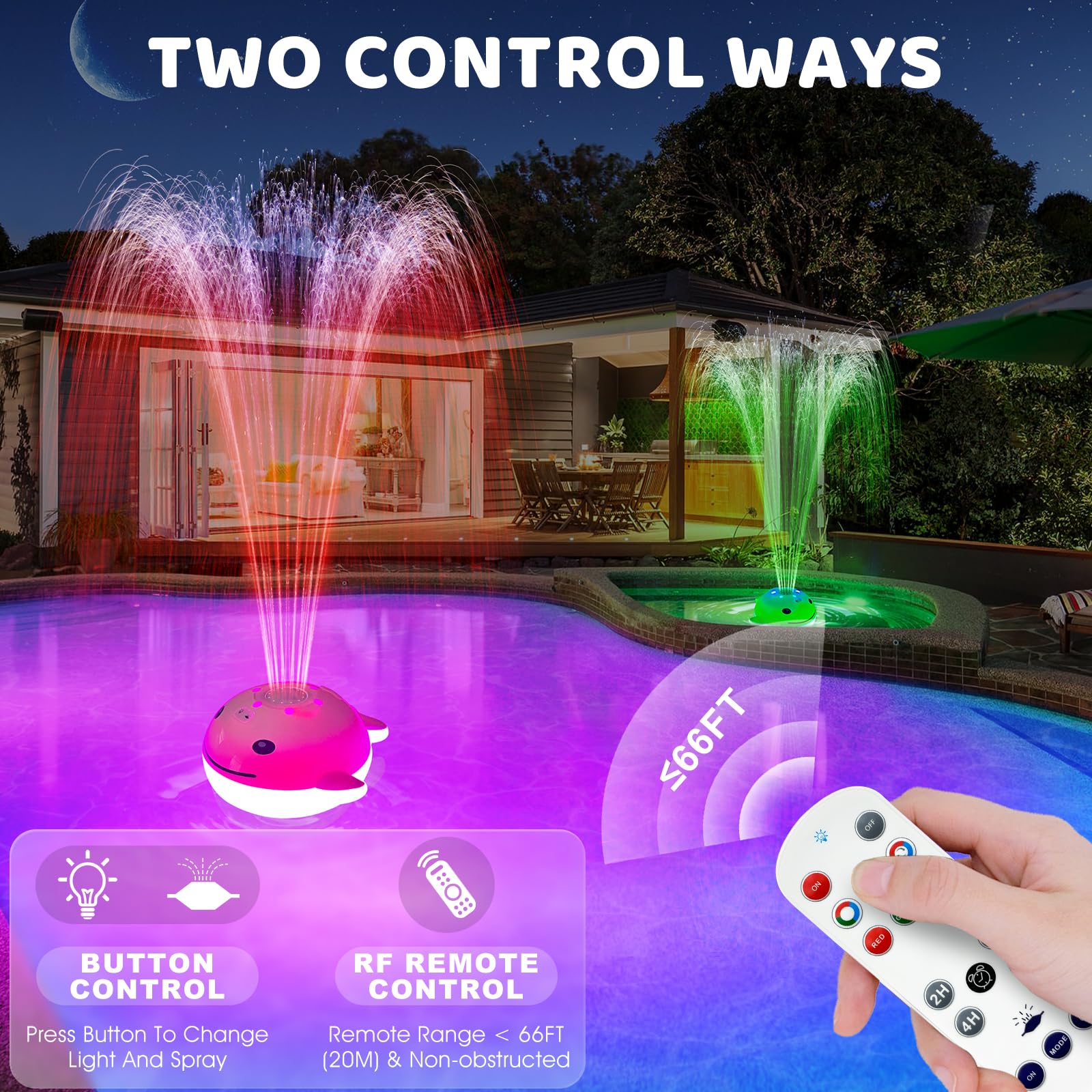 UniWater Floating Pool Fountain with Lights,2024 Upgraded Rechargeable Pool Water Fountain with Remote,Whale Swimming Pool Fountain,Floating Fountain Pump for Inground Above Ground Pool-1PC