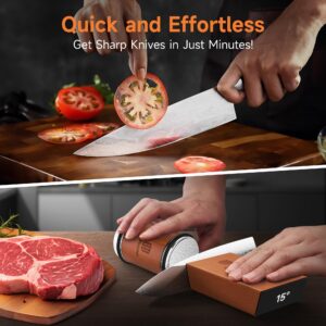 Knife Sharpener, Rolling Knife Sharpener with Diamond and Ceramic Discs, 15° and 20° Magnetic Angle, Roller Knife Sharpening for Kitchen and Pocket Knives, Razor-Sharp Knife Sharpening Kit, Ideal Gift