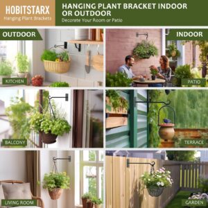 HOBITSTARX Heavy Duty Plant Hangers Outdoor- Hand-Forged Hanging Plant Brackets - 2 Pack 12 Inch Black Wrought Iron Wall Plant Hooks for Hanging Plants, Lanterns, Bird Feeders