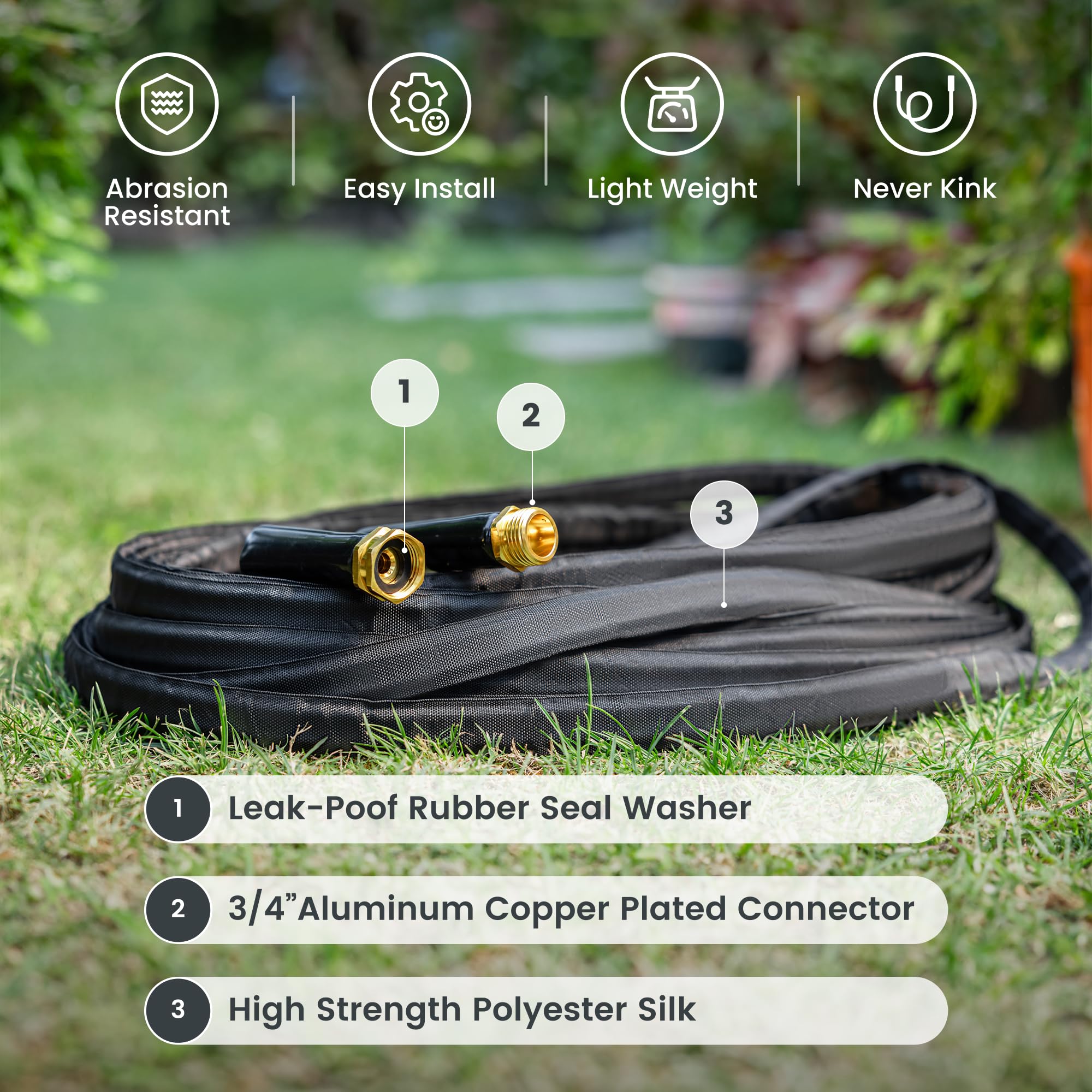 Giraffe Tools Garden Hose 25FT Lightweight Lay Flat Water Hose Kink Free Flexible Hose with 9 Spray Function Nozzle（Black）