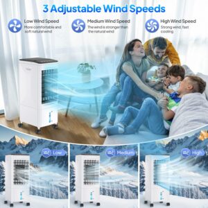 Portable Air Conditioners, 3 IN 1 Windowless Air Conditioner Portable with Remote, Fast Cooling Evaporative Air Cooler with 3 Ice Box, Swamp Cooler 1-7H Timer 3-Speed Portable AC for Room Office White