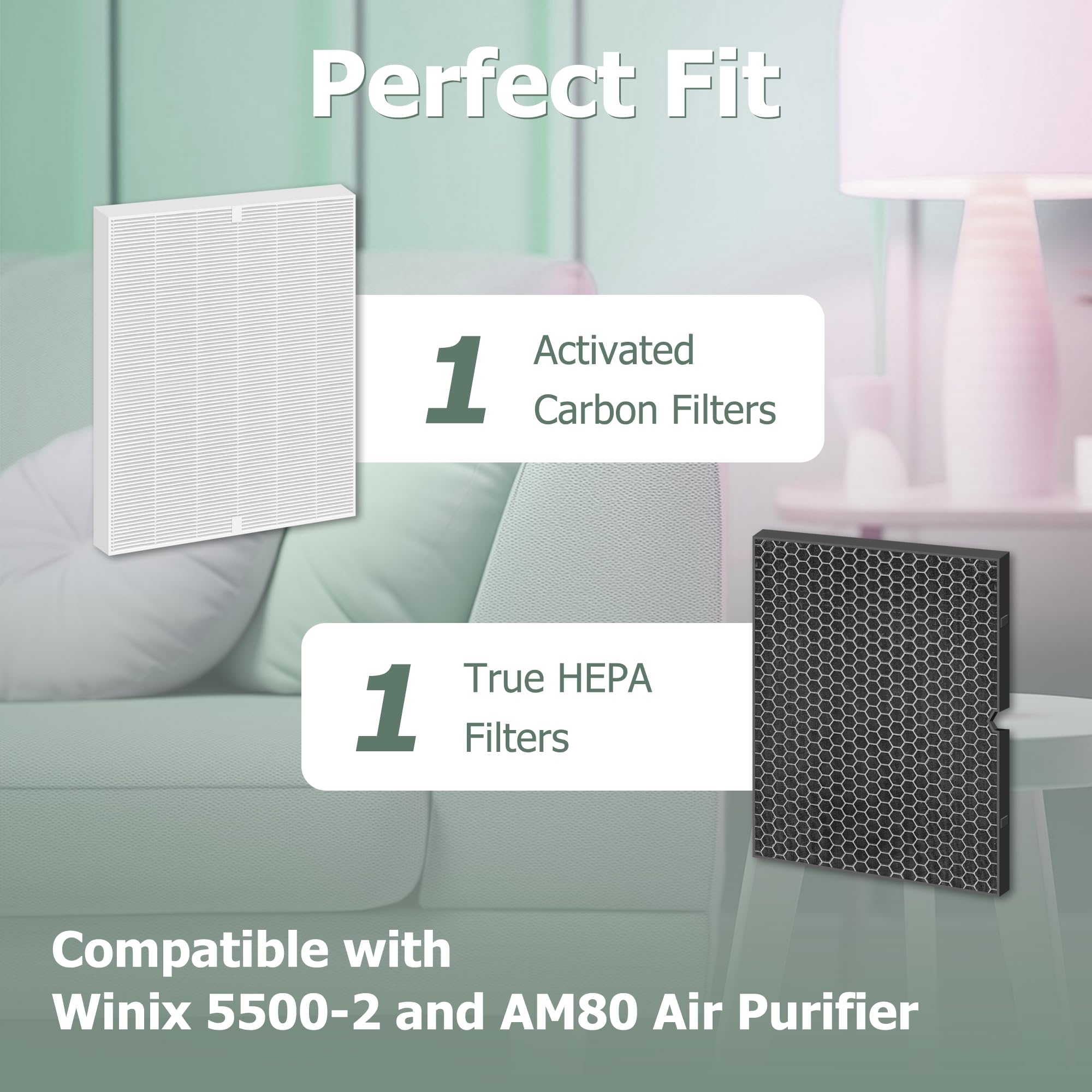 Improvedhand 116130 Filter Replacement for Winix 5500-2 and AM80 Air Puri-fier, Include 1 Set H13 True HEPA Filter and Activated Carbon Odor Filter