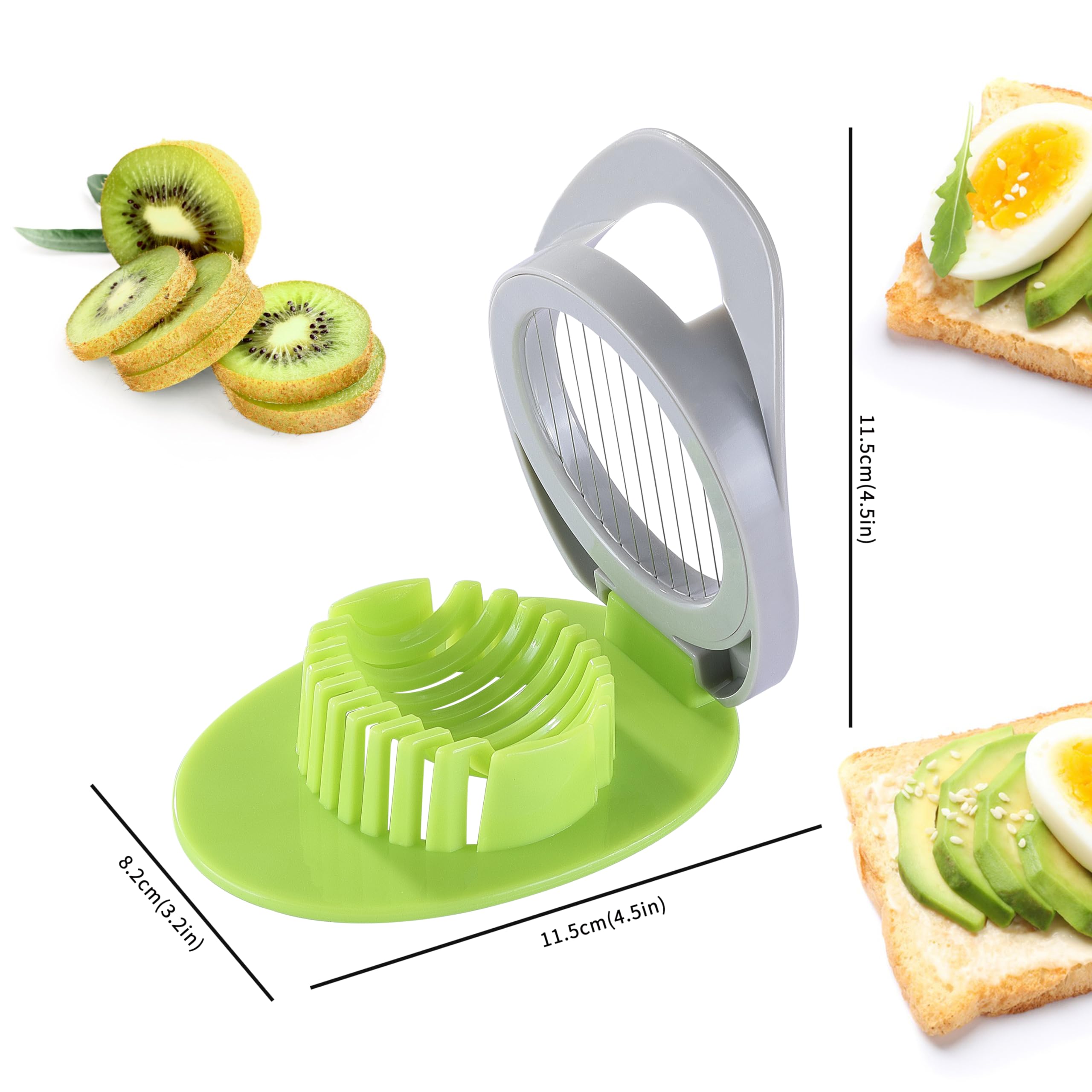 Egg Slicer for Hard Boiled Eggs, Stainless Steel Wire Egg Cutter with Stylish Duotone Plastic Body, Great for Boiled Eggs, Strawberry, Spam, Fruit, Mushroom and More (Gery+Green)