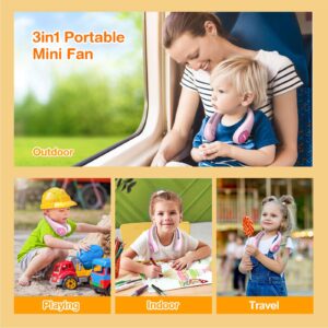 Kids Neck Fan, Bladeless Neck Fan for Kids, 2600mAh Portable Rechargeable Cooling Fan for Kids 4-14Y Girls/Boys with Sticker, 4 Speeds & Lightweight Personal Fans for Your Neck, Travel