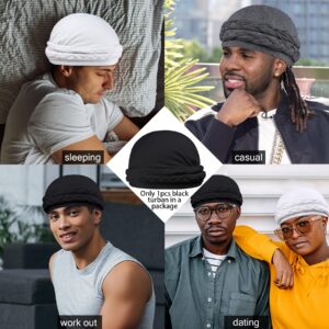 YI HENG MEI Satin Lined Halo Turban for Men Women Pre-Tied Handmade Braid Head Wraps Beanies Sleep Cap Bonnet Turbans Durag, Black, 1PCS