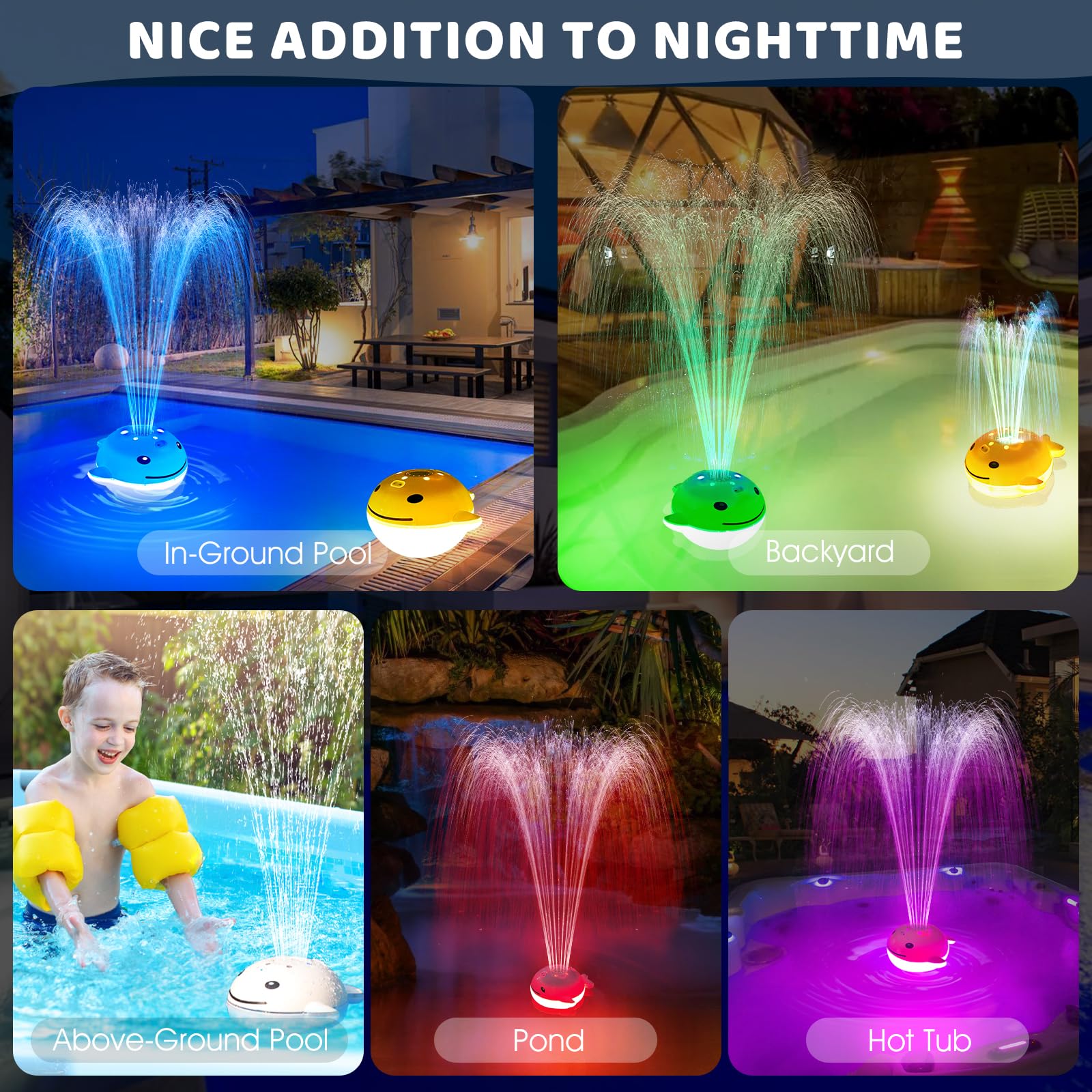 UniWater Floating Pool Fountain with Lights,2024 Upgraded Rechargeable Pool Water Fountain with Remote,Whale Swimming Pool Fountain,Floating Fountain Pump for Inground Above Ground Pool-1PC